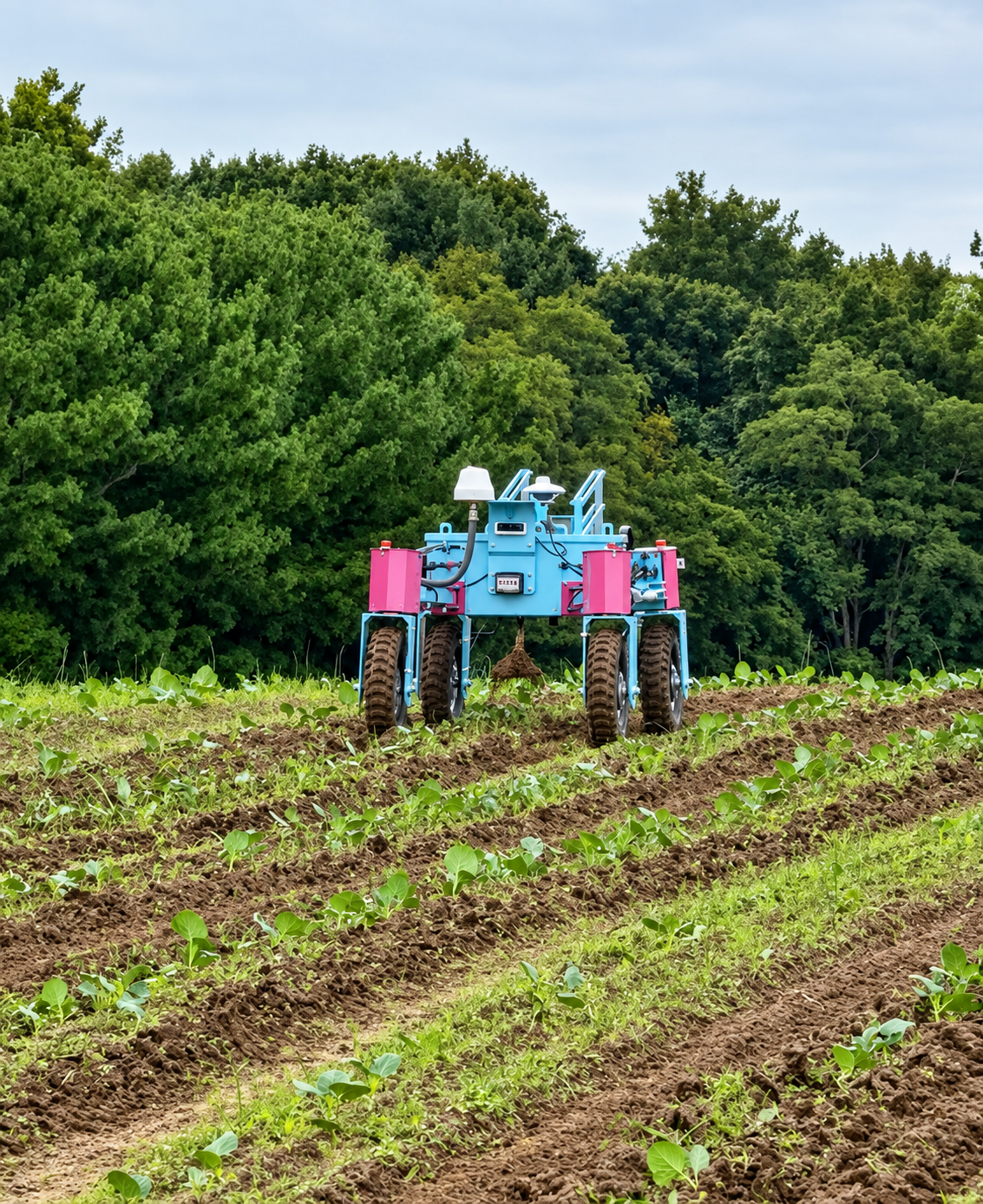 Photo of pink and blue tractor